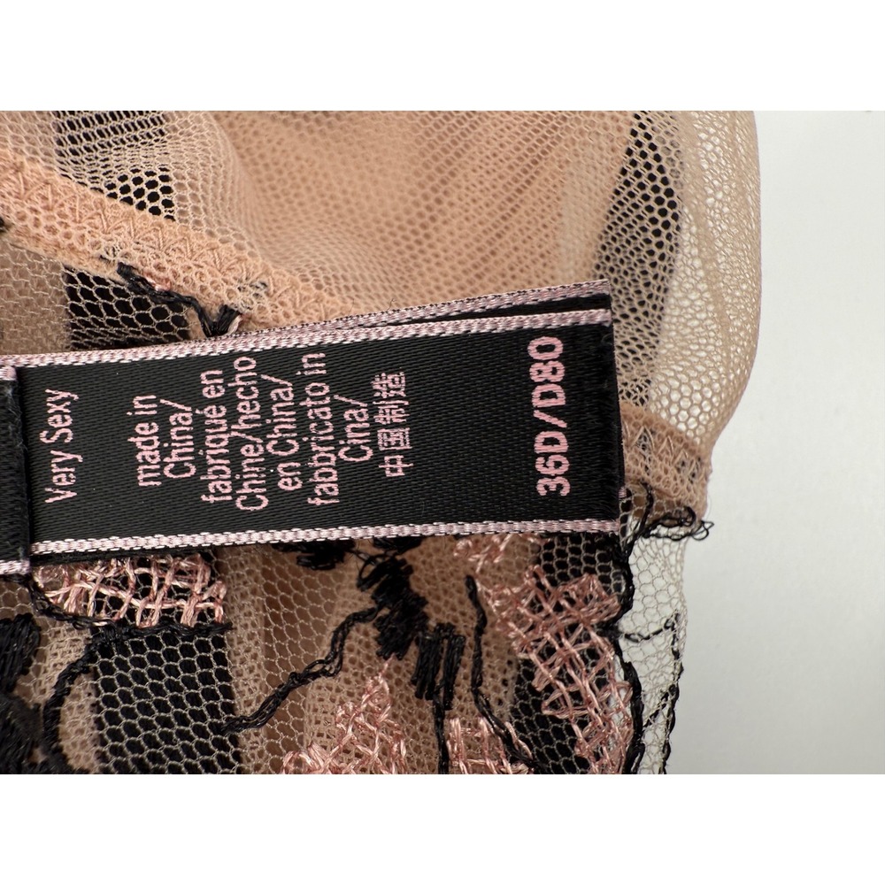 Victorias Secret Very Sexy Longline Bra 36D Black Pink Floral Embroidered Mesh - Picture 6 of 6